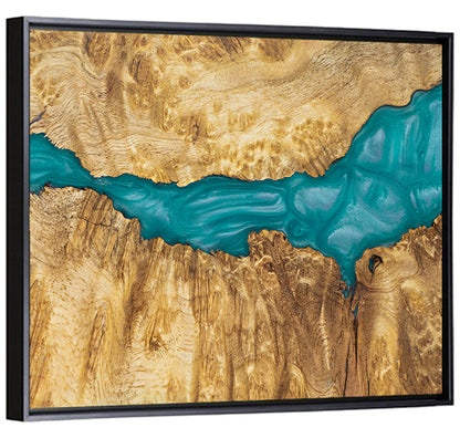 Burled Wood River with Teal Resin Wall Art