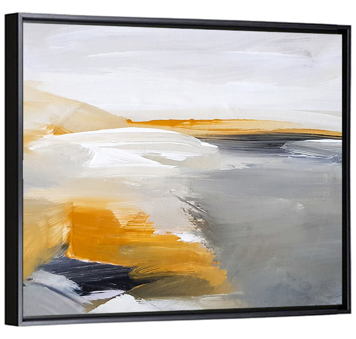 White Coastal Abstract Landscape Wall Art as a framed canvas
