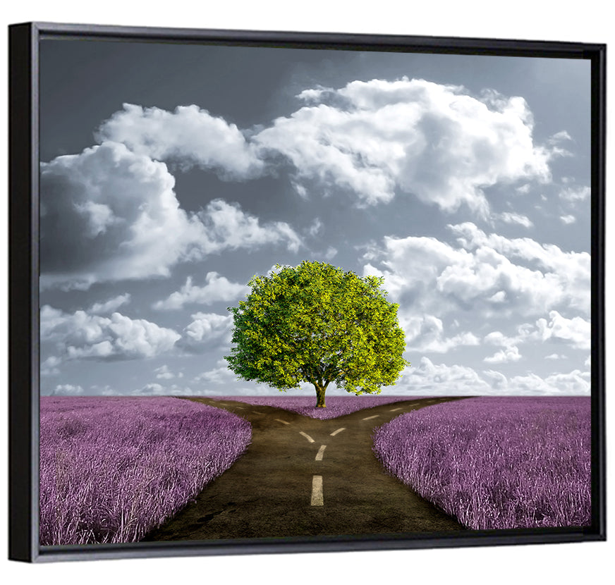 Lavender Field Crossroads with Lone Tree Wall Art