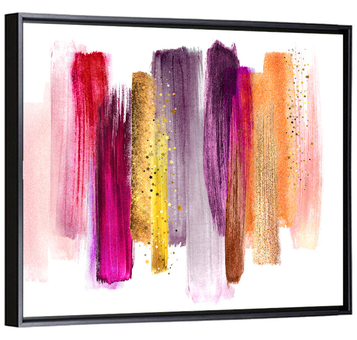 Fuchsia and Gold Brush Strokes Wall Art as a framed canvas