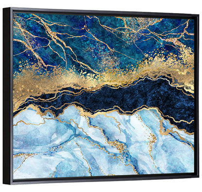 Navy Blue Marble with Gold Veins Wall Art