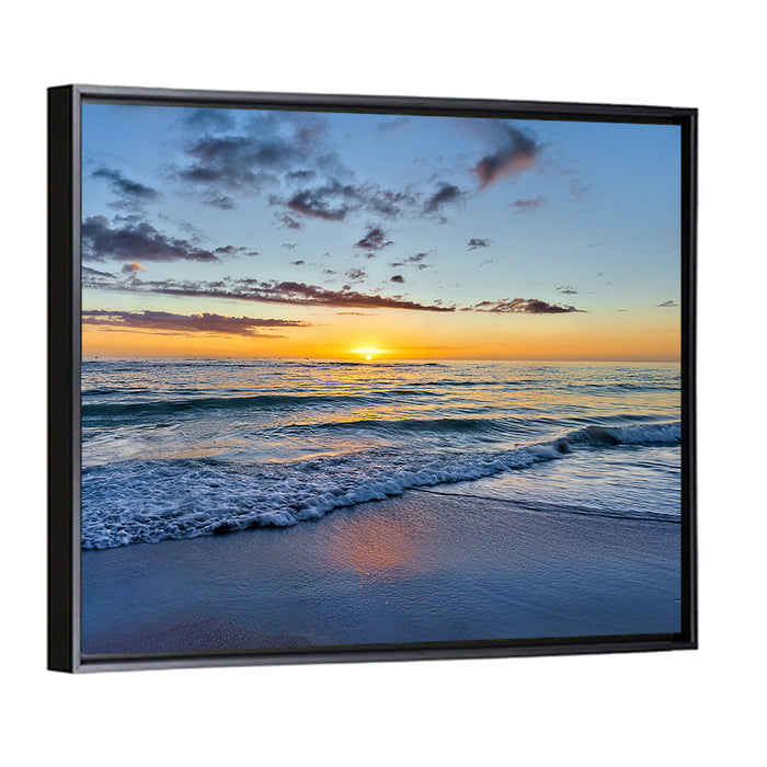Foamy Waves at Golden Sunset Wall Art as a framed canvas