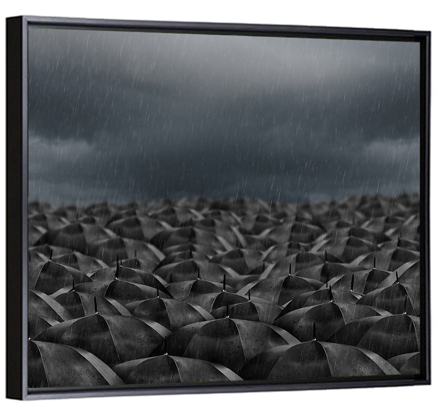Clustered Umbrellas in Rain Wall Art