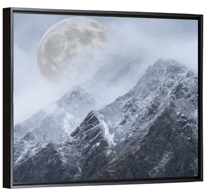 Supermoon Over Snow-capped Peaks Wall Art as a framed canvas