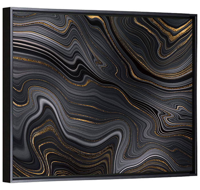 Black Marble with Gold Veins Wall Art as a framed canvas