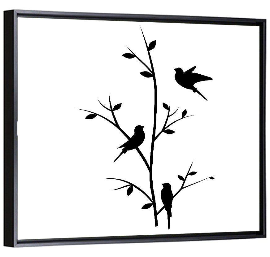 Three Birds on Branch Silhouette Wall Art