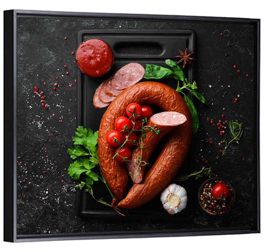 Sausage Ring on Black Cutting Board Wall Art
