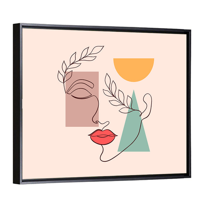 Minimal Woman Profile with Red Lips Wall Art as a framed canvas