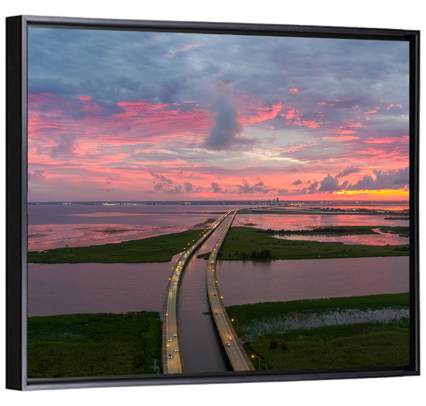 Mobile Bay Causeway at Dusk Wall Art