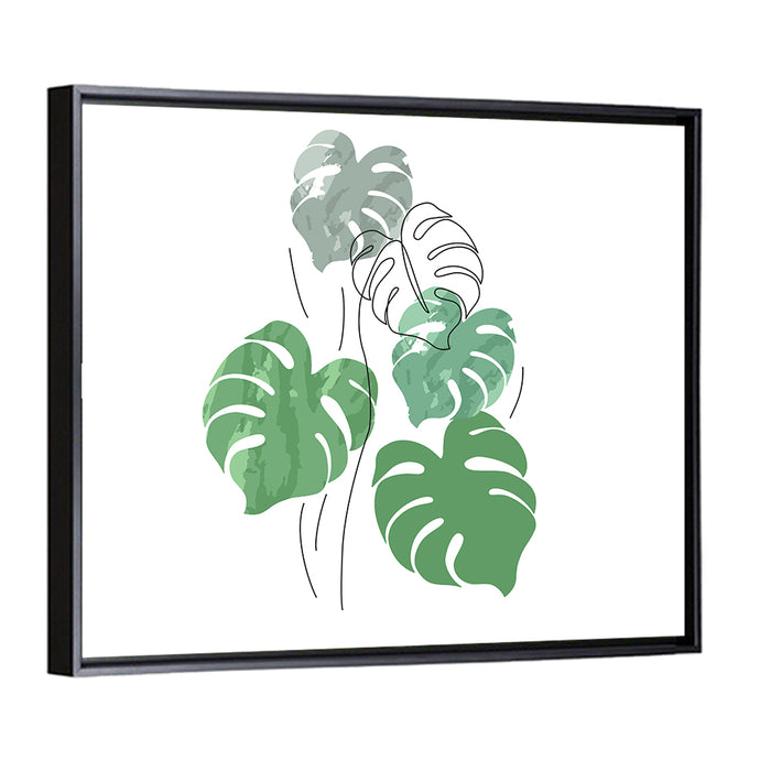 Monstera Leaves Watercolor Study Wall Art as a framed canvas