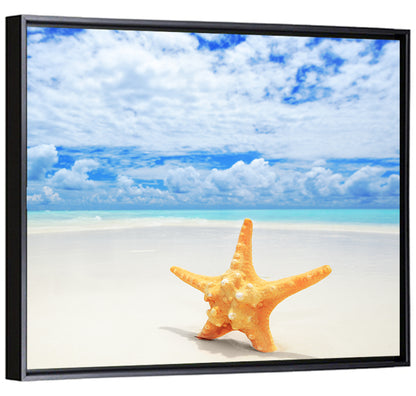 Minimalist Yellow Starfish on Turquoise Shore Wall Art