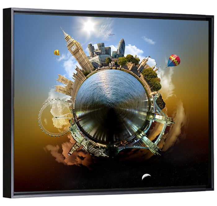Miniature Planet London Skyline Wall Art as a framed canvas