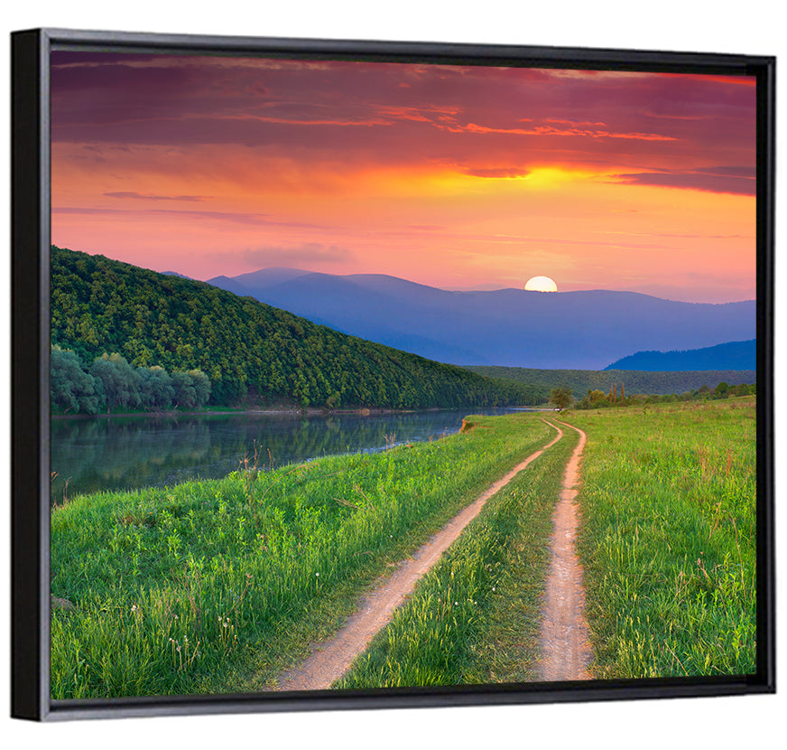 Sunset Path to Mountain Lake Wall Art