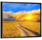 Sunlit Meadow Path with Dramatic Clouds Wall Art