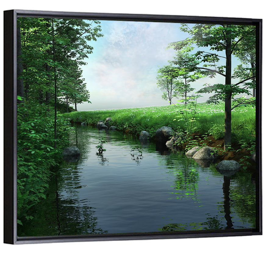Tranquil Meadow Stream with Wildflowers Wall Art