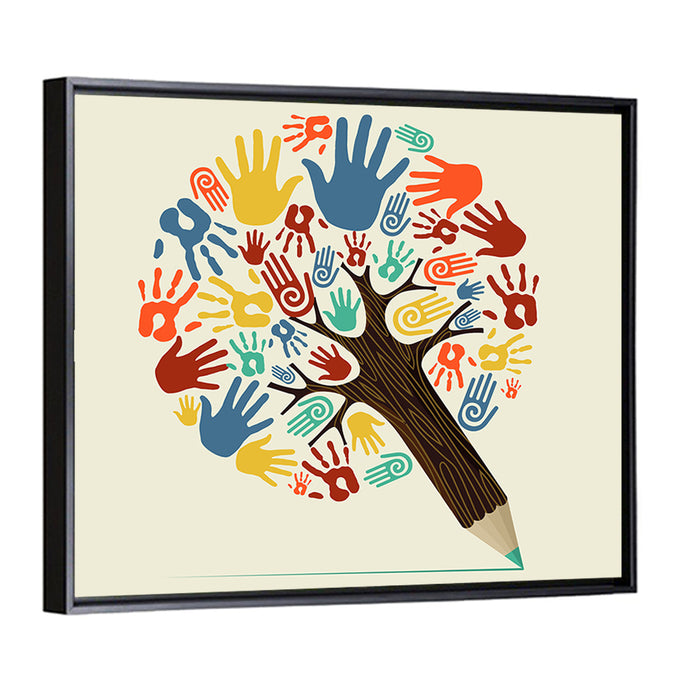 Handprint Tree Illustration Wall Art as a framed canvas
