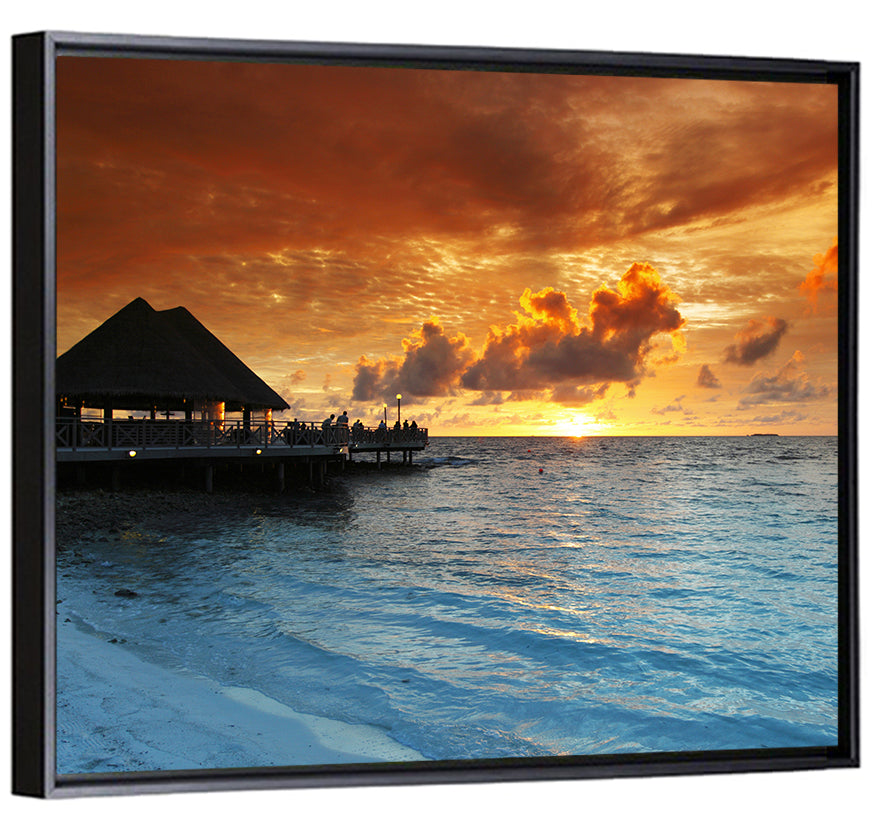 Overwater Bungalow Sunset Pier Wall Art
