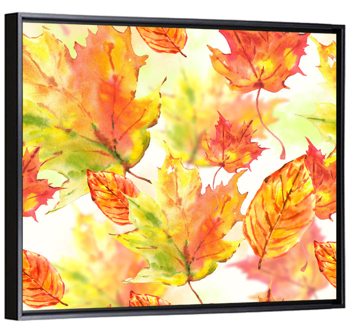 Falling Autumn Leaves Wall Art as a framed canvas