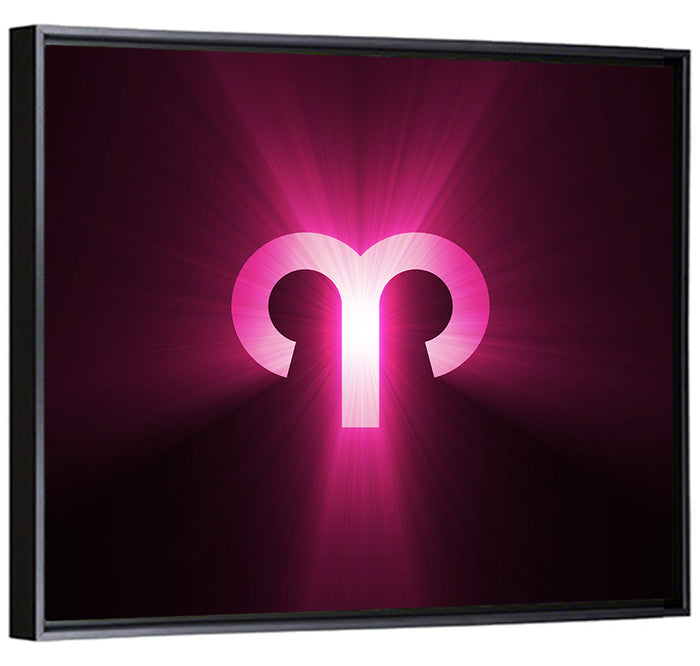 Radiant Aries Zodiac Emblem Wall Art as a framed canvas