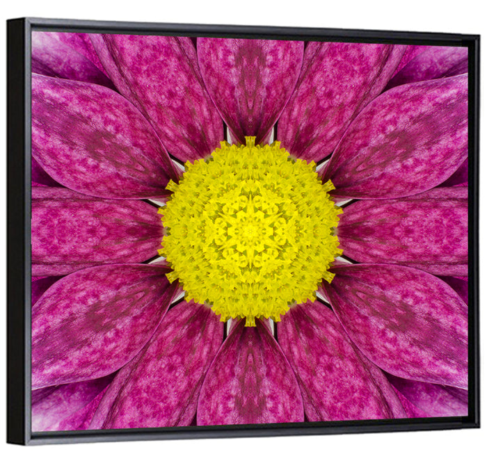 Kaleidoscopic Daisy Mandala Close Up Wall Art as a framed canvas