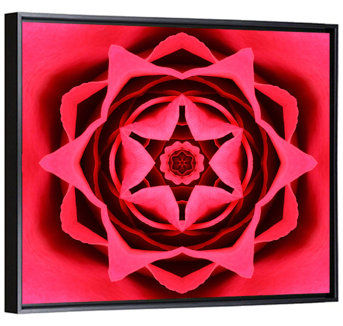 Kaleidoscopic Rose Petal Mandala Wall Art as a framed canvas