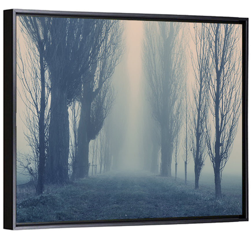 Misty Forest Pathway in Fog Wall Art