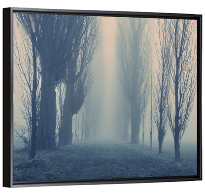 Misty Forest Pathway in Fog Wall Art