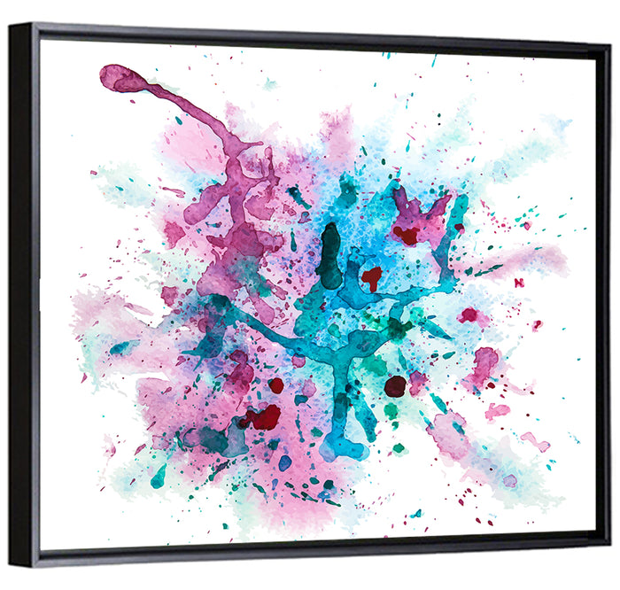 Magenta and Turquoise Splash Wall Art as a framed canvas
