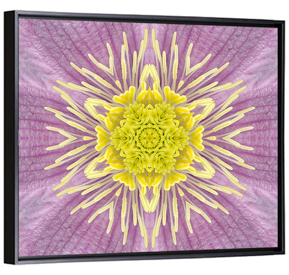 Kaleidoscopic Floral Mandala in Purple and Yellow Wall Art
