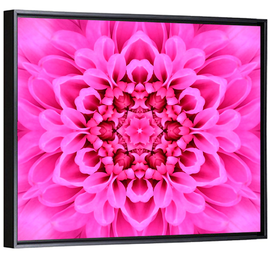 Kaleidoscopic Chrysanthemum Mandala in Magenta Wall Art