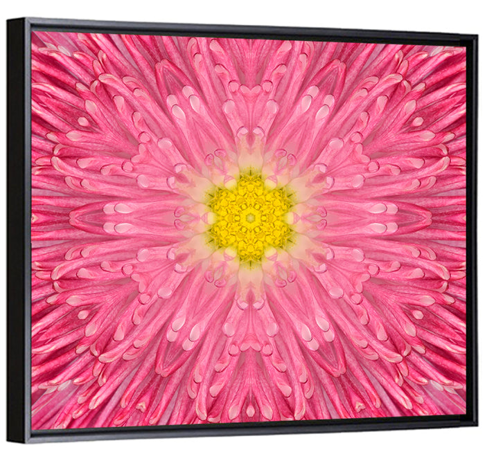 Kaleidoscopic Daisy Mandala Bloom Wall Art as a framed canvas