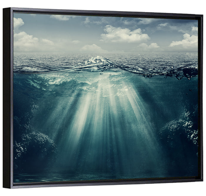 Split-level Underwater Ocean View Wall Art as a framed canvas