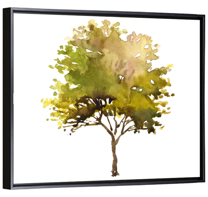 Olive Green Watercolor Tree Wall Art as a framed canvas