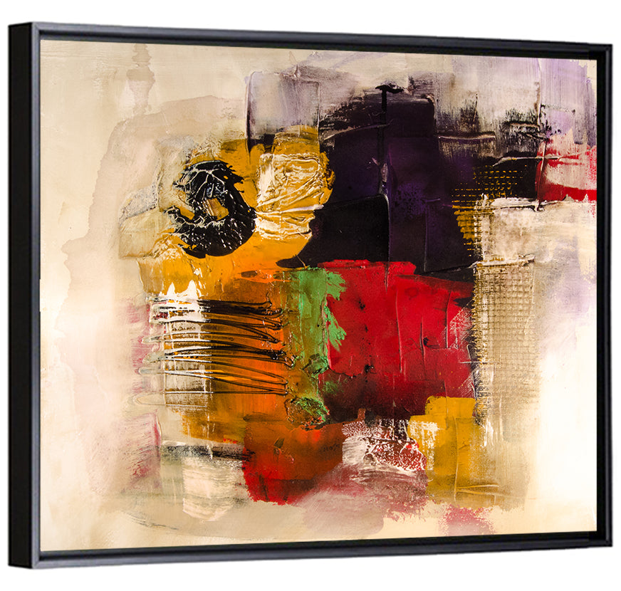 Bold Color Block Abstract with Black Circle Wall Art