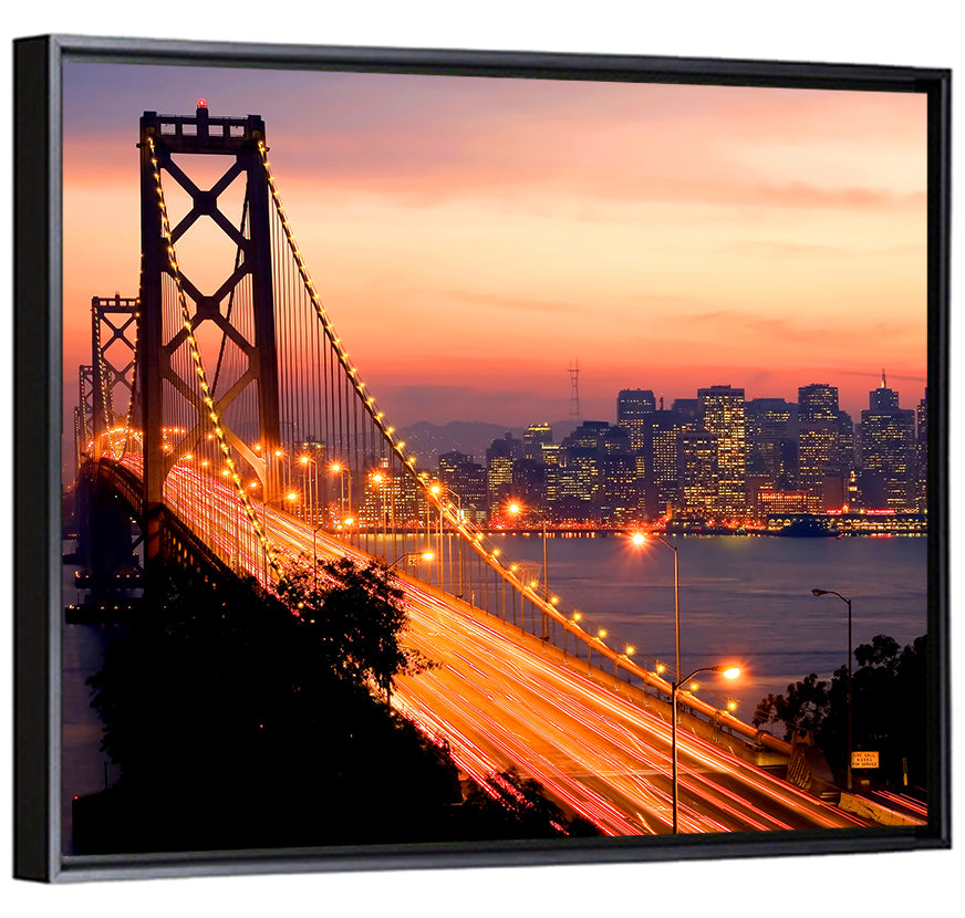 Bay Bridge Light Trails at Sunset Wall Art