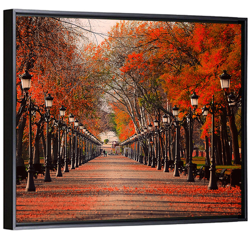 Autumn Park Path with Vintage Lampposts Wall Art