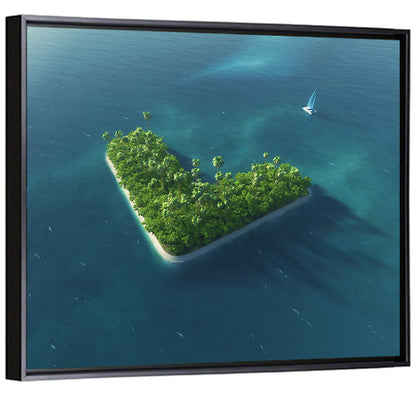 V-shaped Tropical Island with Distant Catamaran Wall Art