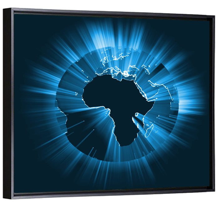 Glowing Africa Globe Wall Art as a framed canvas