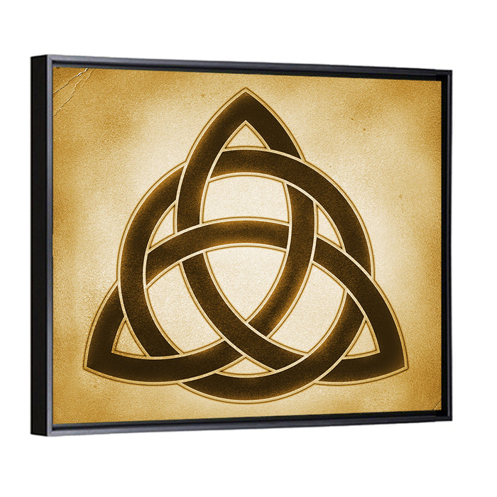Embossed Trinity Knot Symbol Wall Art as a framed canvas