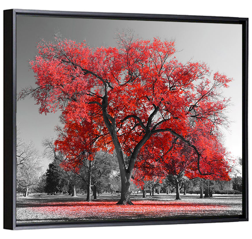 Winter Tree with Red Leaves Wall Art