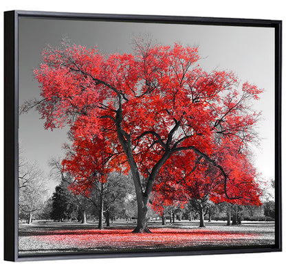 Winter Tree with Red Leaves Wall Art