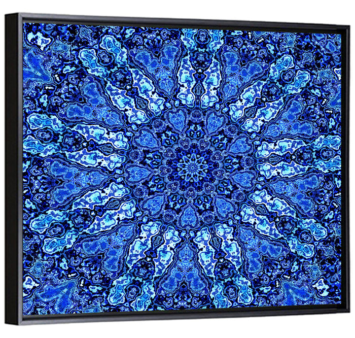 Blue Fractal Mandala Wall Art as a framed canvas