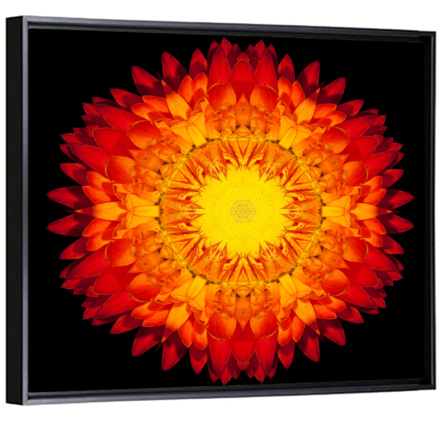 Radiant Red Kaleidoscopic Mandala Flower Wall Art