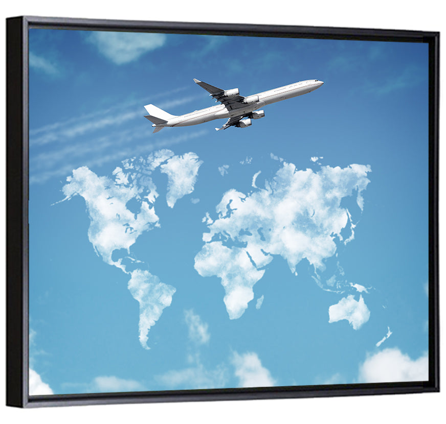 Jet Over Cloud World Map Wall Art