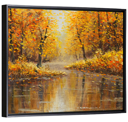 Golden Autumn River Reflection Wall Art