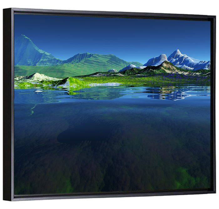 Mountain Lake Split View Wall Art as a framed canvas