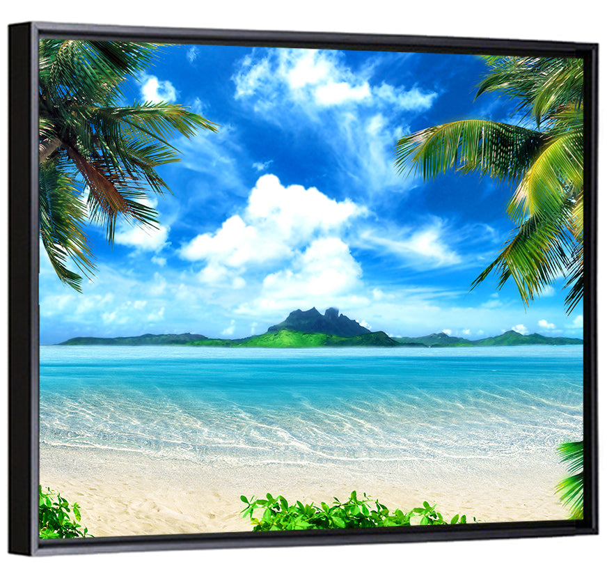Palm-framed Tropical Island Beach Wall Art