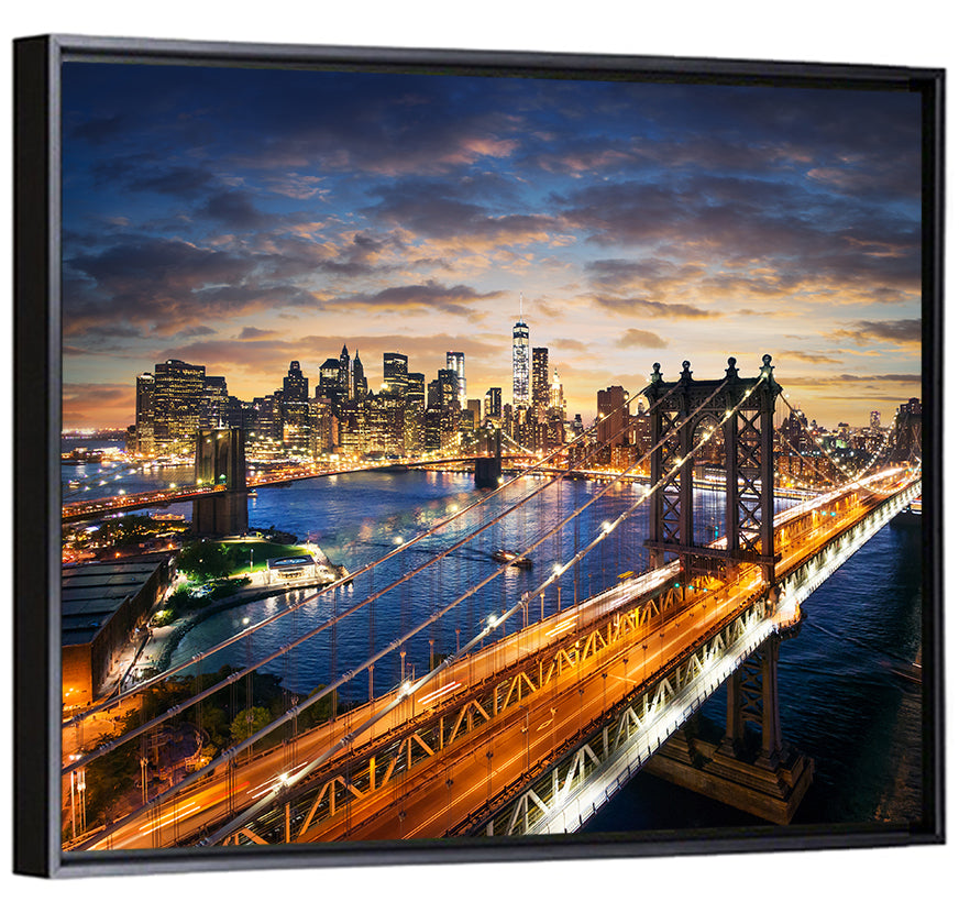 Manhattan Bridge Dusk Light Trails Wall Art
