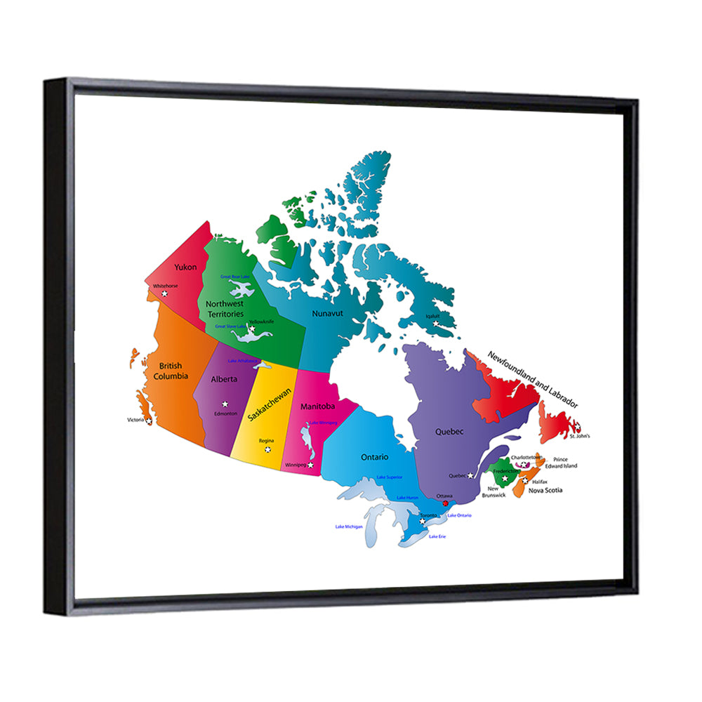 Colorful Canada Map Illustration Wall Art