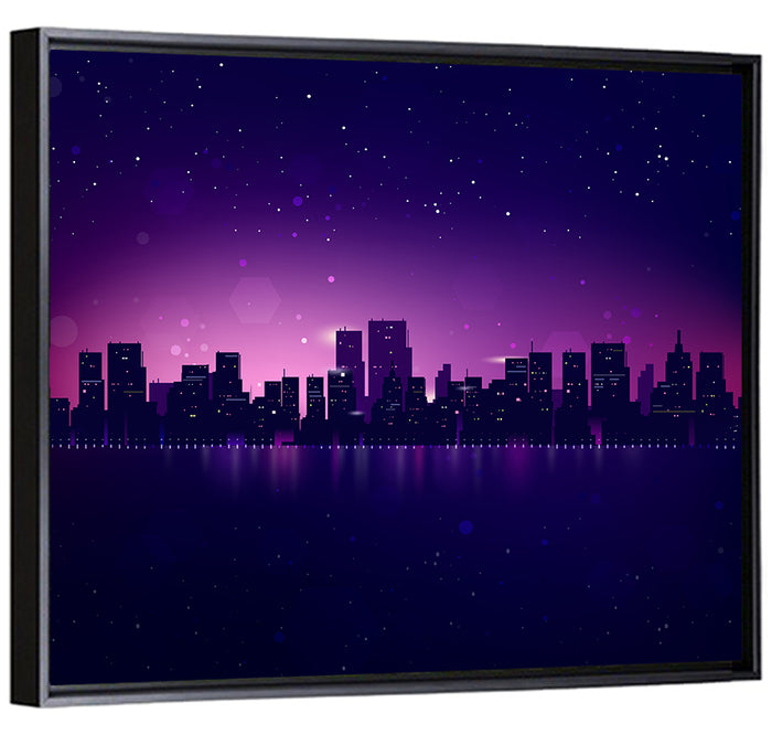 New York Night Skyline Wall Art as a framed canvas